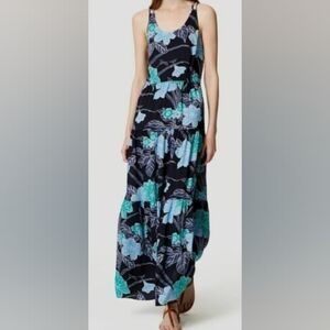LOFT blue and green garden maxi dress